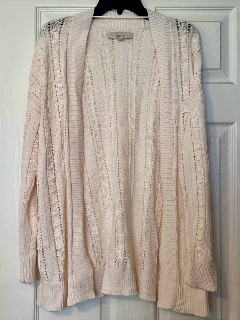 LOFT Open Front Pointelle Cardigan in Ivory Cream